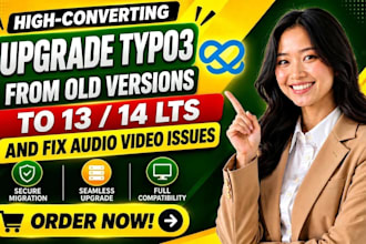 upgrade typo3 from old versions to 13 14 lts and fix audio video issues