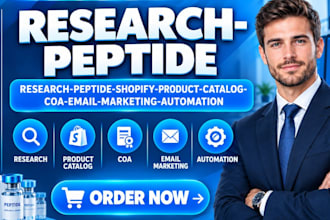 do research peptide shopify product catalog coa email marketing automation