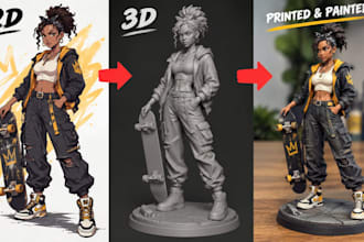 convert 2d to 3d character model stl image sketch to 3d anime figure printing