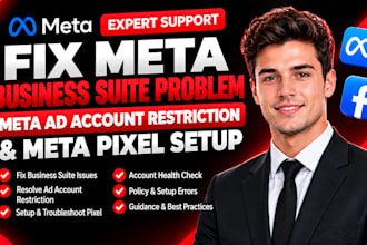 fix meta buiness suite problem, meta ad account restriction and meta pixel setup
