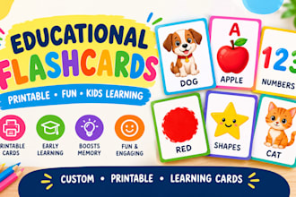 design educational flashcards, printable learning card for kids