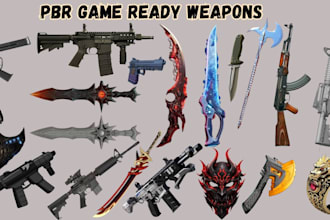 create pbr game ready for asset stylize low poly 3d game asset weapon and props
