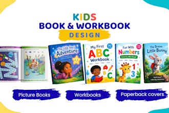 design kids workbook, children picture book, paperback cover, book cover design