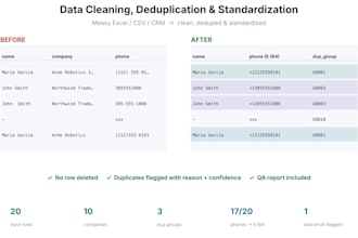 deduplicate and standardize your excel, CSV or CRM data