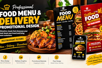 design eye catching food menu and delivery promotional design, restuarant flyers
