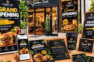 design a restaurant grand opening branding and launch marketing kit