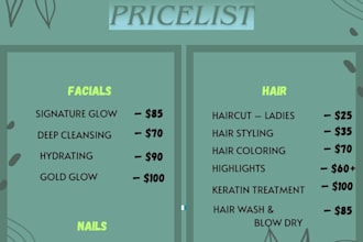 design modern price list, restaurant menu, saloon spa, flyer