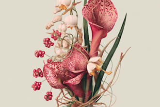 create detailed botanical plant flower and leaf illustrations