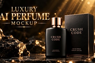 create ai luxury perfume bottle and box mockup