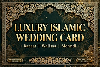 design luxury islamic wedding card for barat walima mehndi