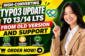 do typo3 update to 13 14 lts from old version and support