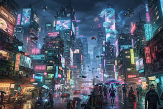 make landscape or city in cyberpunk style