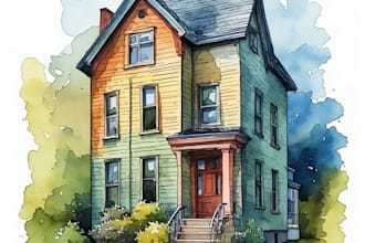 create house and building photo into watercolor art
