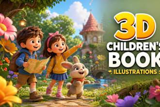 create 3d children book illustration and kids story book