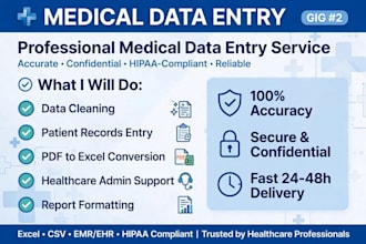 do medical data entry, health care admin support