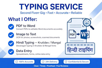 fast hindi and english typing data entry and pdf to word work
