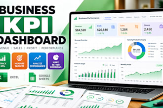 create business KPI, revenue, performance tracker, excel google sheet dashboard