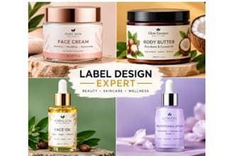 design premium cosmetic labels, skincare, body butter label and oil label design