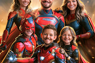 draw family superhero portraits and caricatures for gift