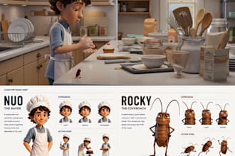 design a cute childrens book character and character sheet