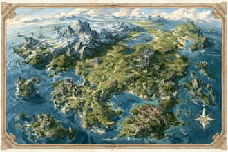 draw a cinematic fantasy map for your fictional world