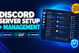 do discord server setup, bots, moderation and discord community management