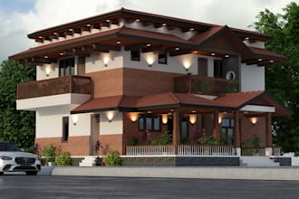 create a realistic 3d exterior elevation design