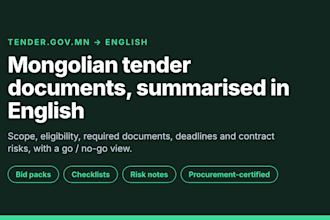 summarize mongolian tender documents in english with a bid checklist