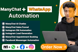 create manychat chatbot and automation for whatsapp, instagram and facebook