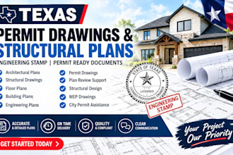 provide texas permit drawings structural plans engineering stamp and permit