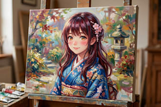 paint anime portrait art in real oil painting free shipping