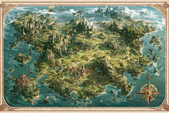 draw a cinematic fantasy map for your fictional world
