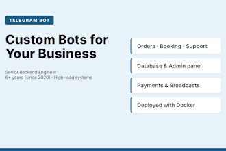 build a custom telegram bot with database, payments and admin panel