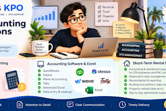 do bookkeeping, accounting, quickbooks, excel and str support