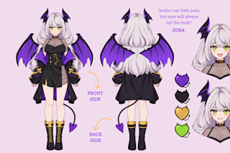 draw custom furry ref sheet character fursona vtuber anthro feral in anime style