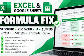 fix excel and google sheets formulas, errors and lookups