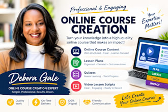 create an online course and quizzes from book, video scripts, training program