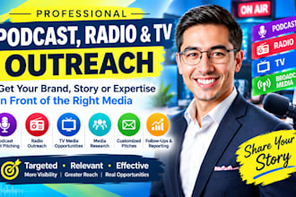pitch your brand to podcasts, radio, TV and media outlets
