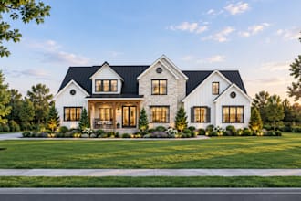 design house exterior, facade, and realistic 3d rendering