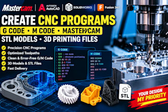 create cnc programs g code m code, mastercam stl models 3d printing files