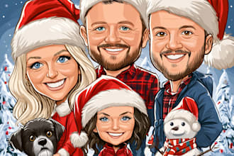 draw a custom winter christmas caricature for the holidays