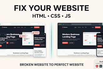 fix html css javascript responsive website bugs