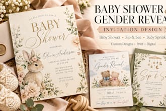 design baby shower gender reveal and sip and see invitations