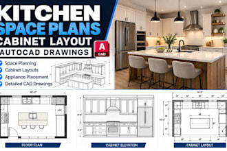 create kitchen space plans, cabinet layouts autocad drawing