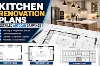 create kitchen renovation plans, detailed autocad floor drawings
