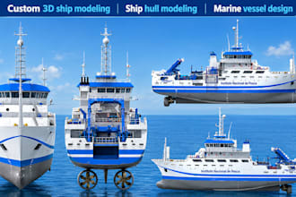 create 3d ship model, marine cad vessel design, tugboat catamaran and hull model