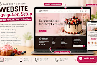 design cake shop bakery website navigation setup header footer customization