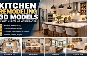 create kitchen remodeling 3d models, realistic interior visualisation