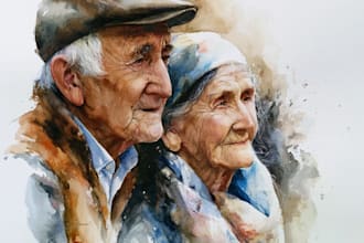 make watercolor portrait of elderly people