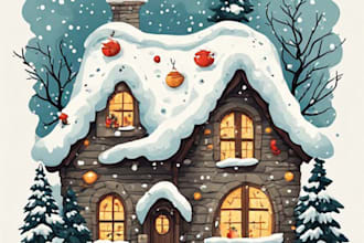 create a charming cozy christmas winter cozy landscape